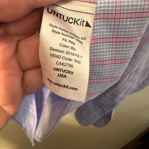 Untuckit‎ Shirt  XXXL Blue Plaid Arrigoni Regular Fit Wrinkle Free Long Sleeve - Picture 2 of 5